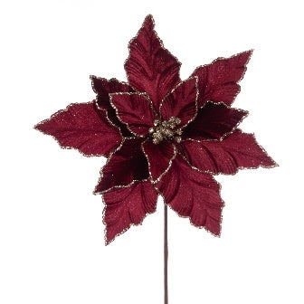 Glitter Velvet Poinsettia Stem 35cm
