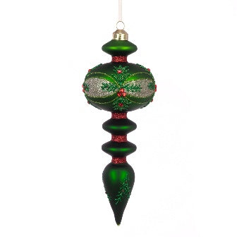 Glitter Glass Finial 25cm - Green & Red (Style 2)