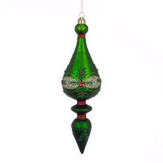 Glitter Glass Finial 25cm - Green & Red (Style 1)