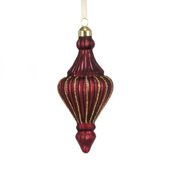 Glitter Glass Finial 15cm - Dark Red & Gold (Style 1)