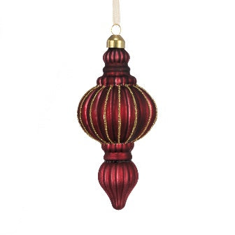 Glitter Glass Finial 15cm - Dark Red & Gold (Style 3)