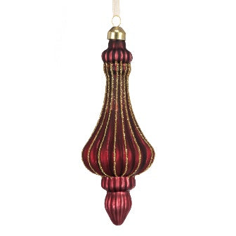 Glitter Glass Finial 15cm - Dark Red & Gold (Style 2)