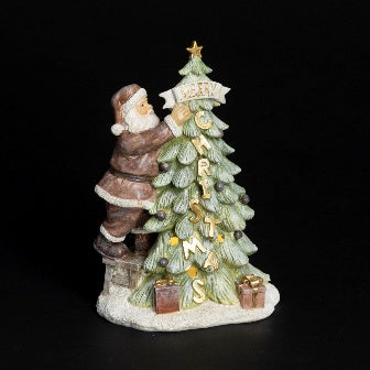 Resin Santa With Tree 22cm (Battery Operated)