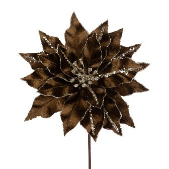 Velvet Poinsettia Stem 45cm - Bronze